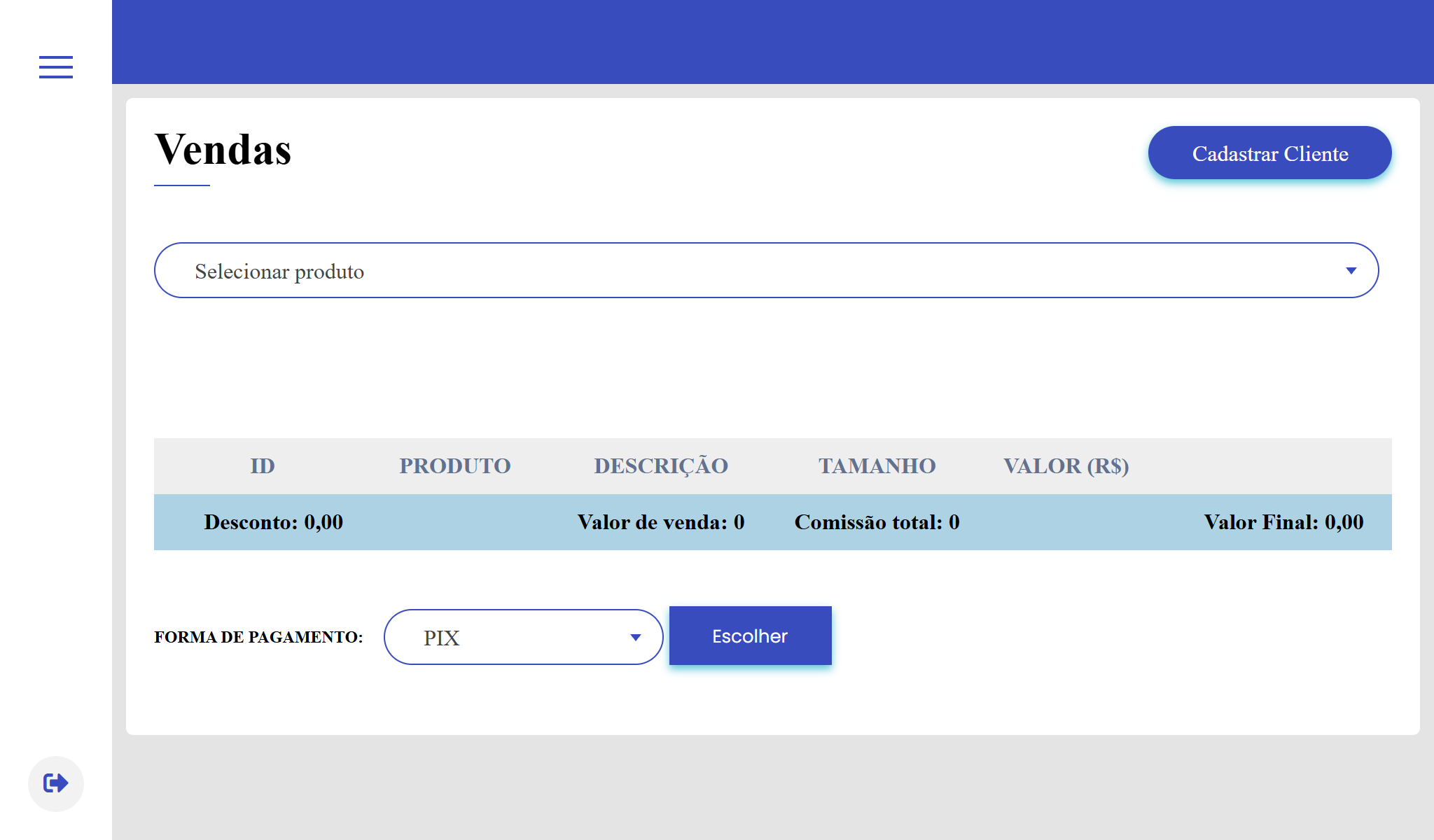 aba de vendas em nosso sistema de loja