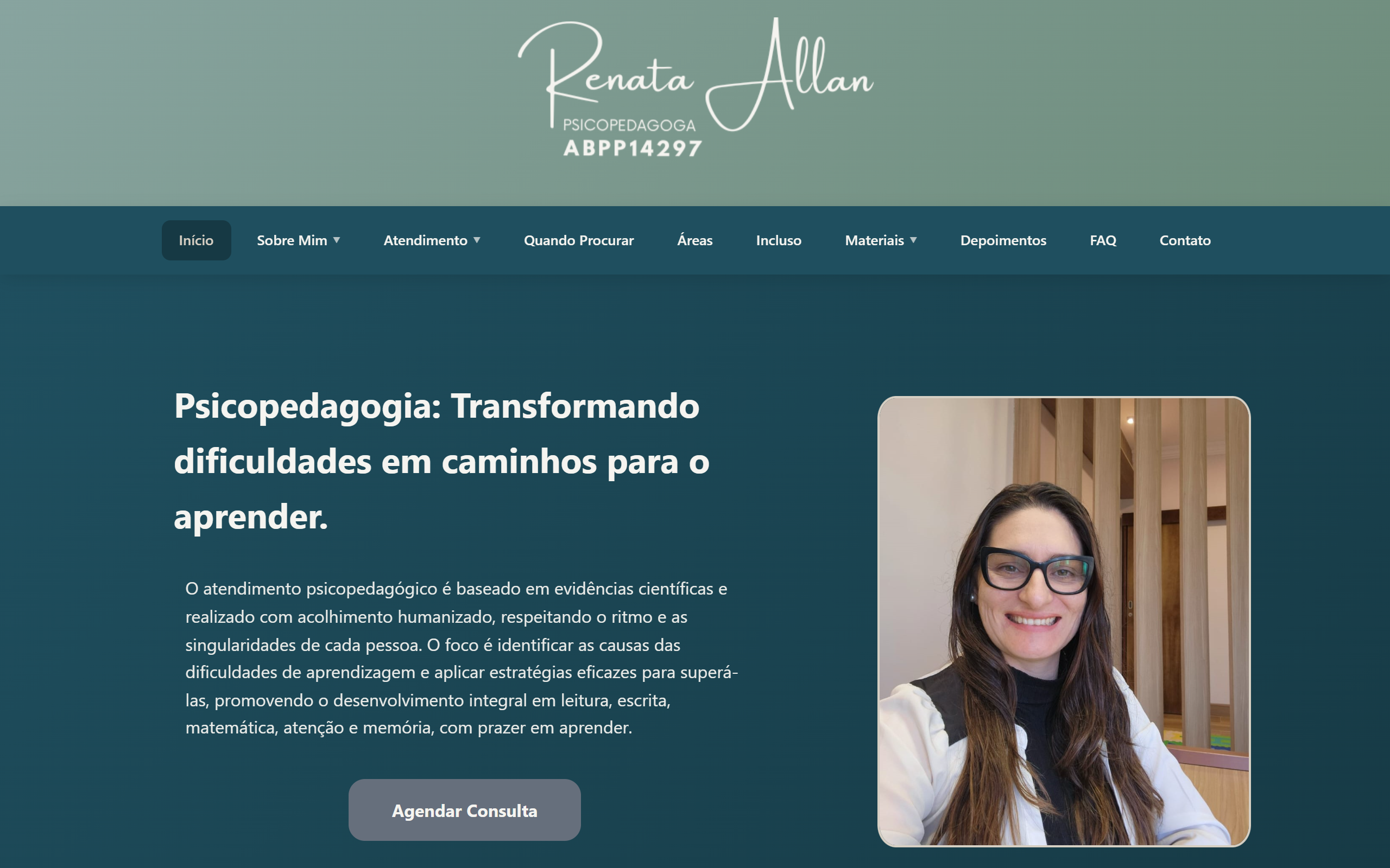 página inicial do site da psicopedagoga Renata Allan